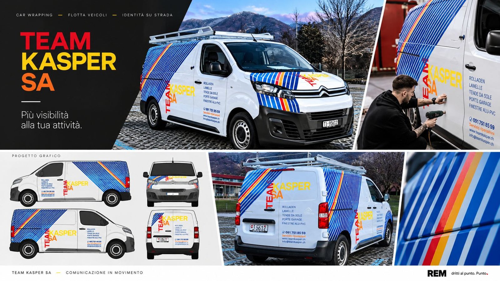 Car wrapping della flotta veicoli Team Kasper SA realizzato da REM design